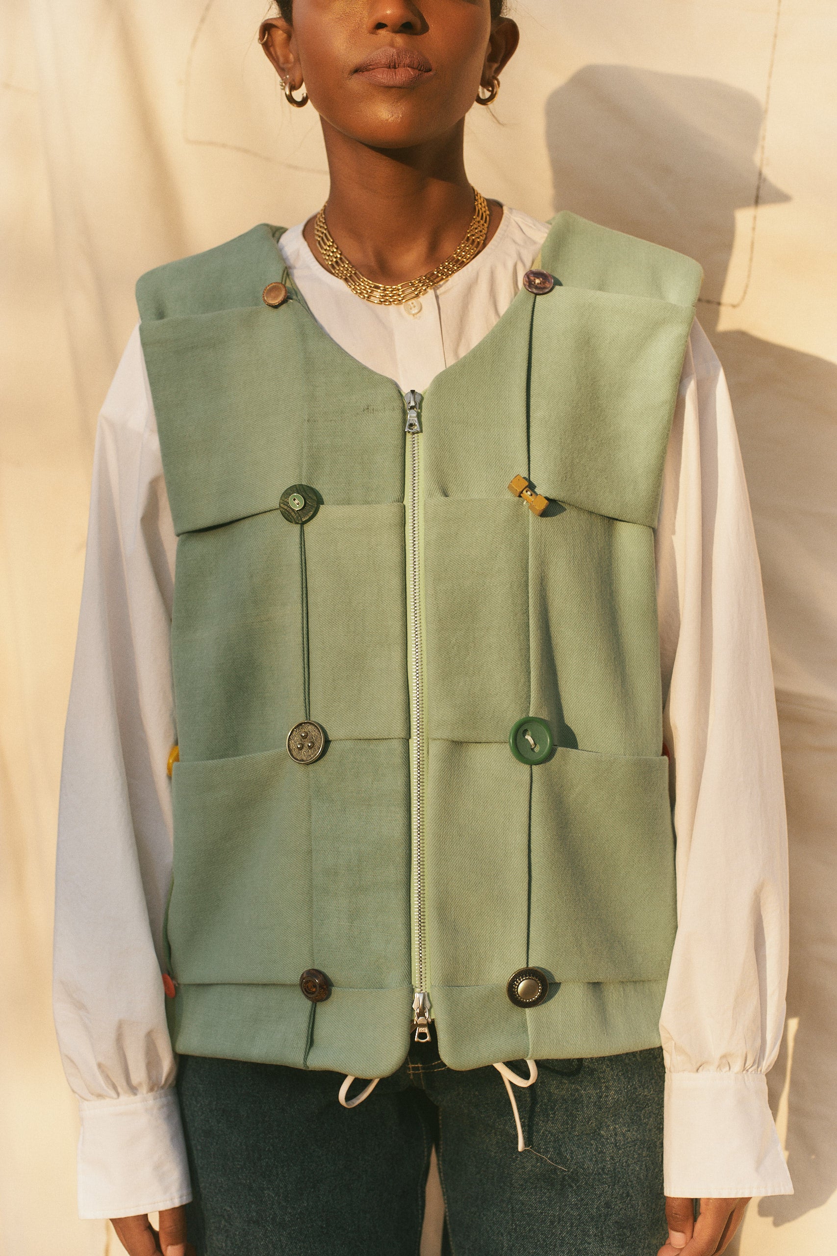 The Lola Button Vest in Patina Bronze size 1 SOLD OUT
