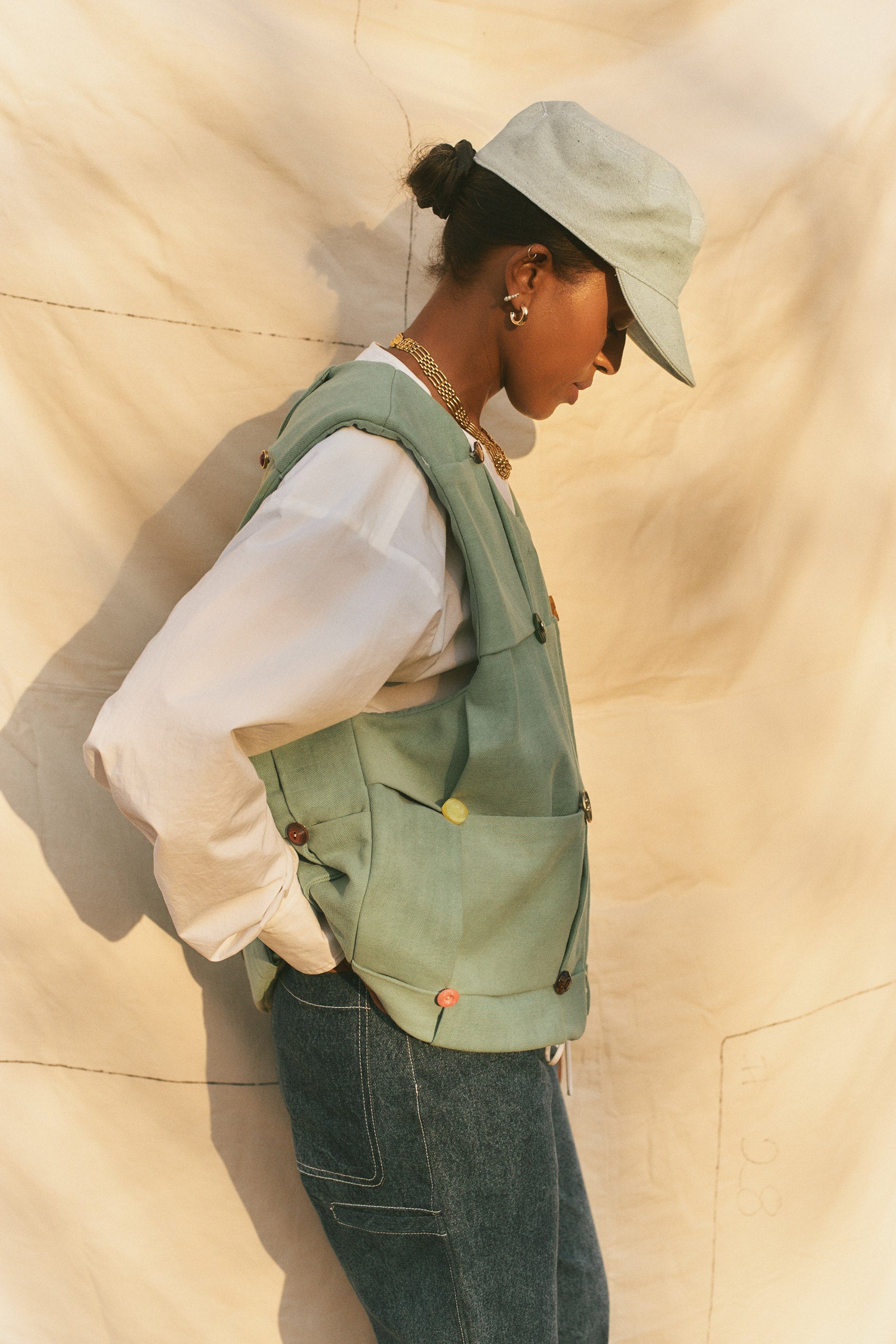 The Lola Button Vest in Patina Bronze size 1 SOLD OUT