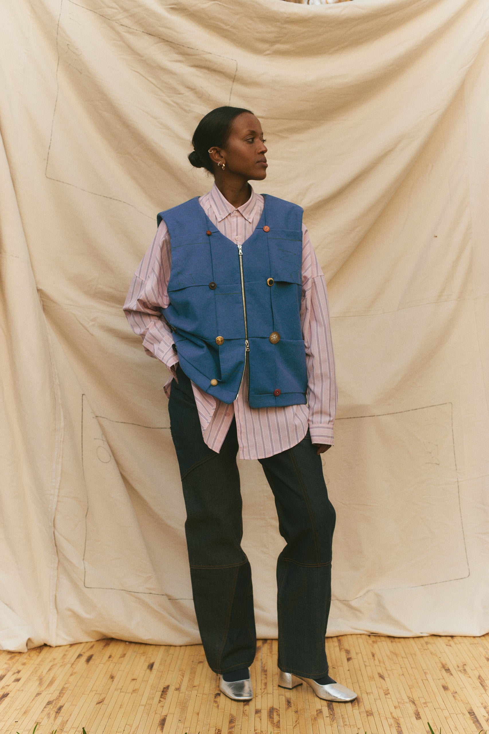 The Lola Button Vest in Blue Cerulean size 2