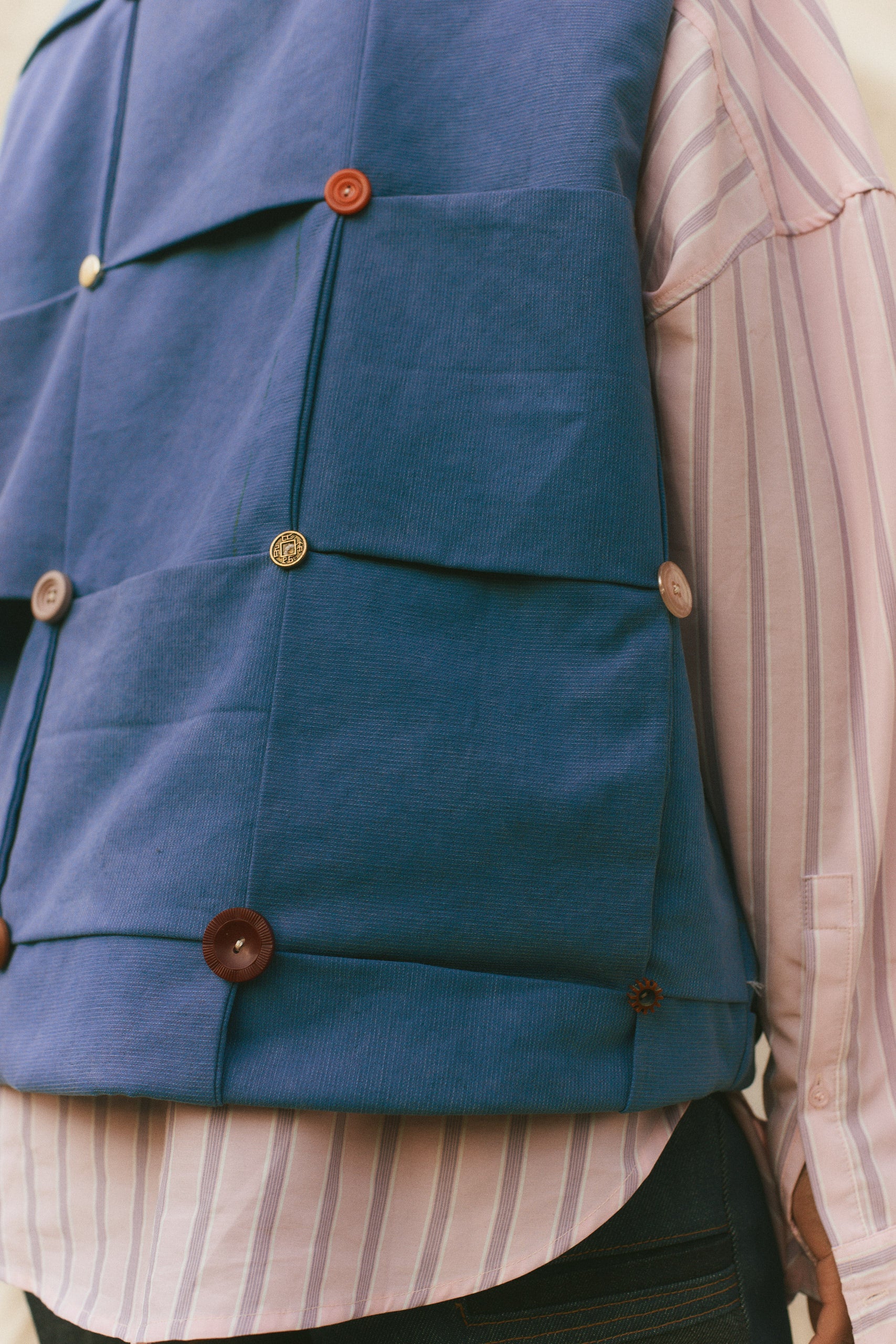 The Lola Button Vest in Blue Cerulean size 2
