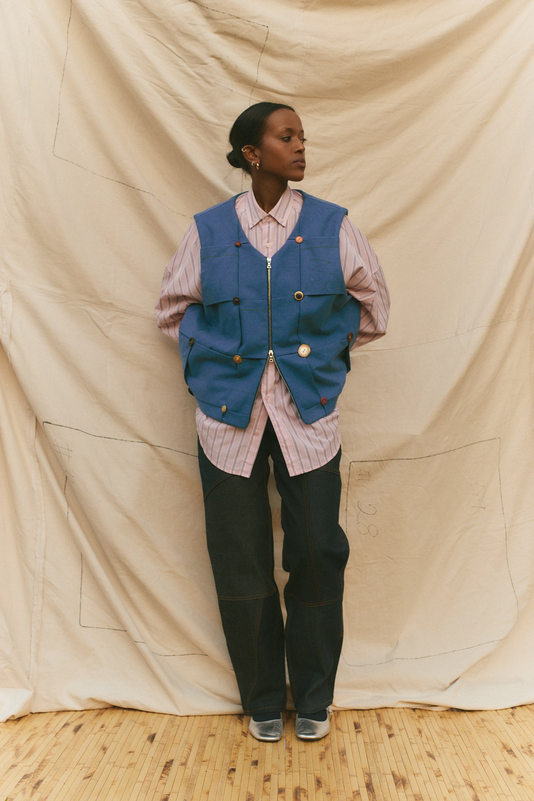 The Lola Button Vest in Blue Cerulean size 2