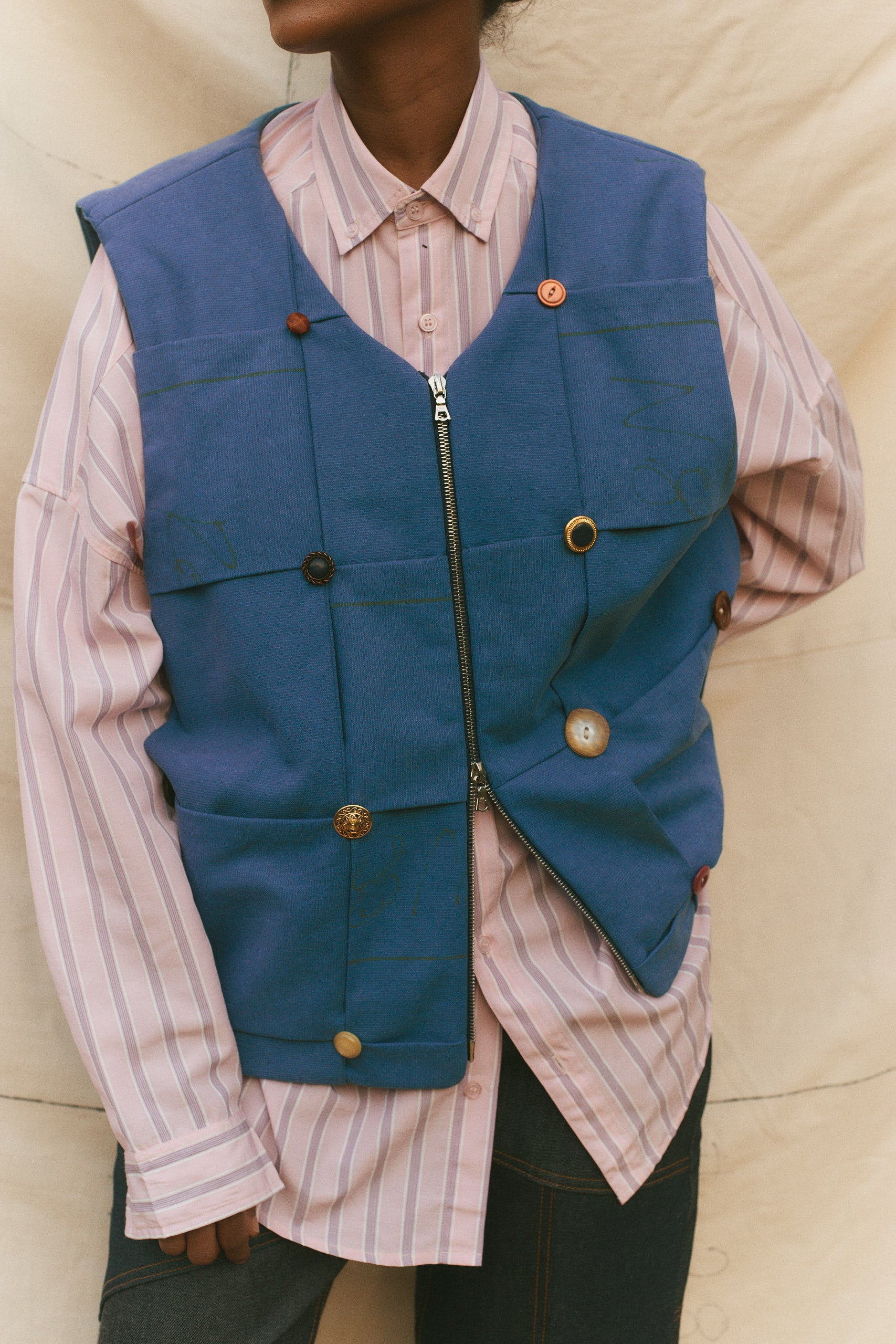 The Lola Button Vest in Blue Cerulean size 2